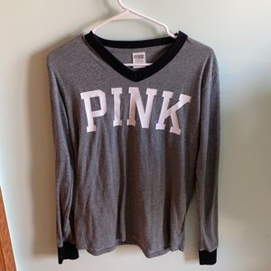 Black, Grey & White PINK V neck long sleeve tee